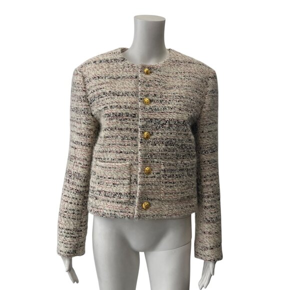 $3950 Celine Ivory Multi Wool Collarless Jacket size FR 38/6 - Picture 1 of 9